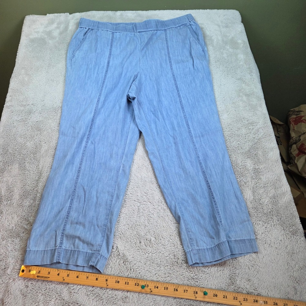 Talbots Cotton Chambray Pants Womens XL Elastic Waist Straight Leg Blue Trousers